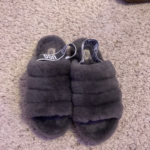Grey UGG Fluff Yeah Slides